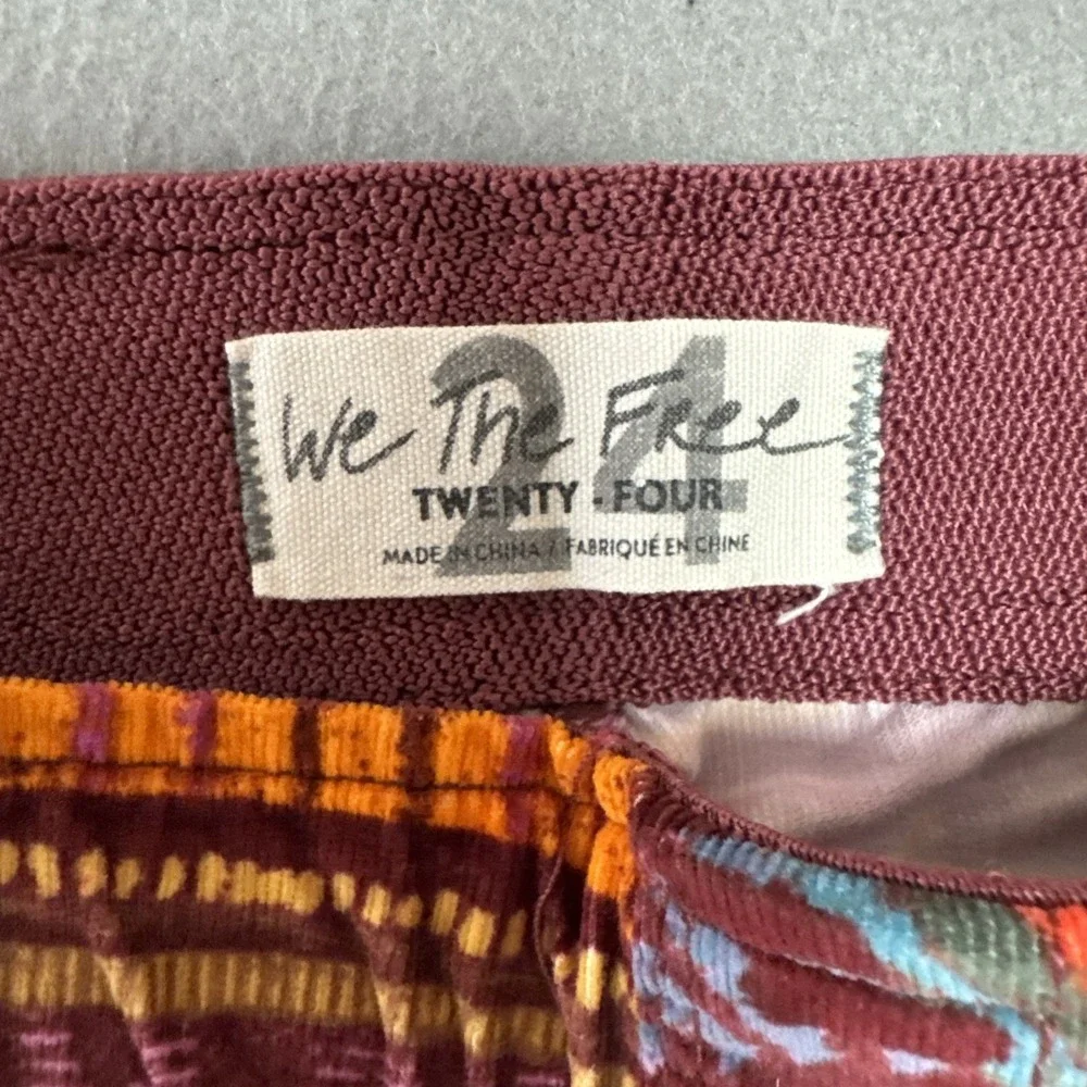 Free People Printed Pull On Corduroy Flare Pants 24 (26x29) Festival Boho Bell